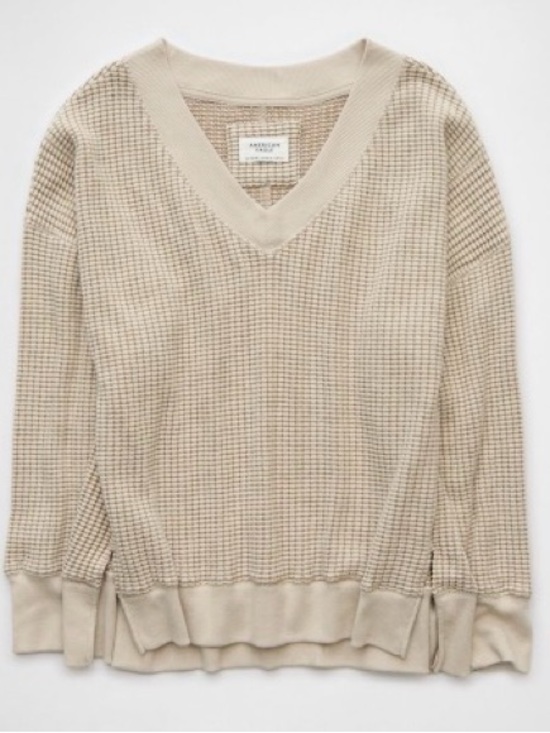 American Eagle Outfitters Sweaters - American Eagle Outfitters Beige Waffle V-Neck